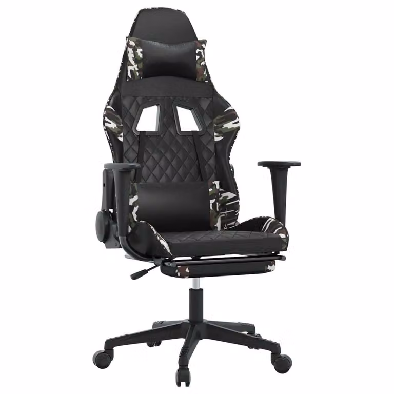 Sedia Gaming Massaggio Poggiapiedi Nero e Mimetico Pelle finta