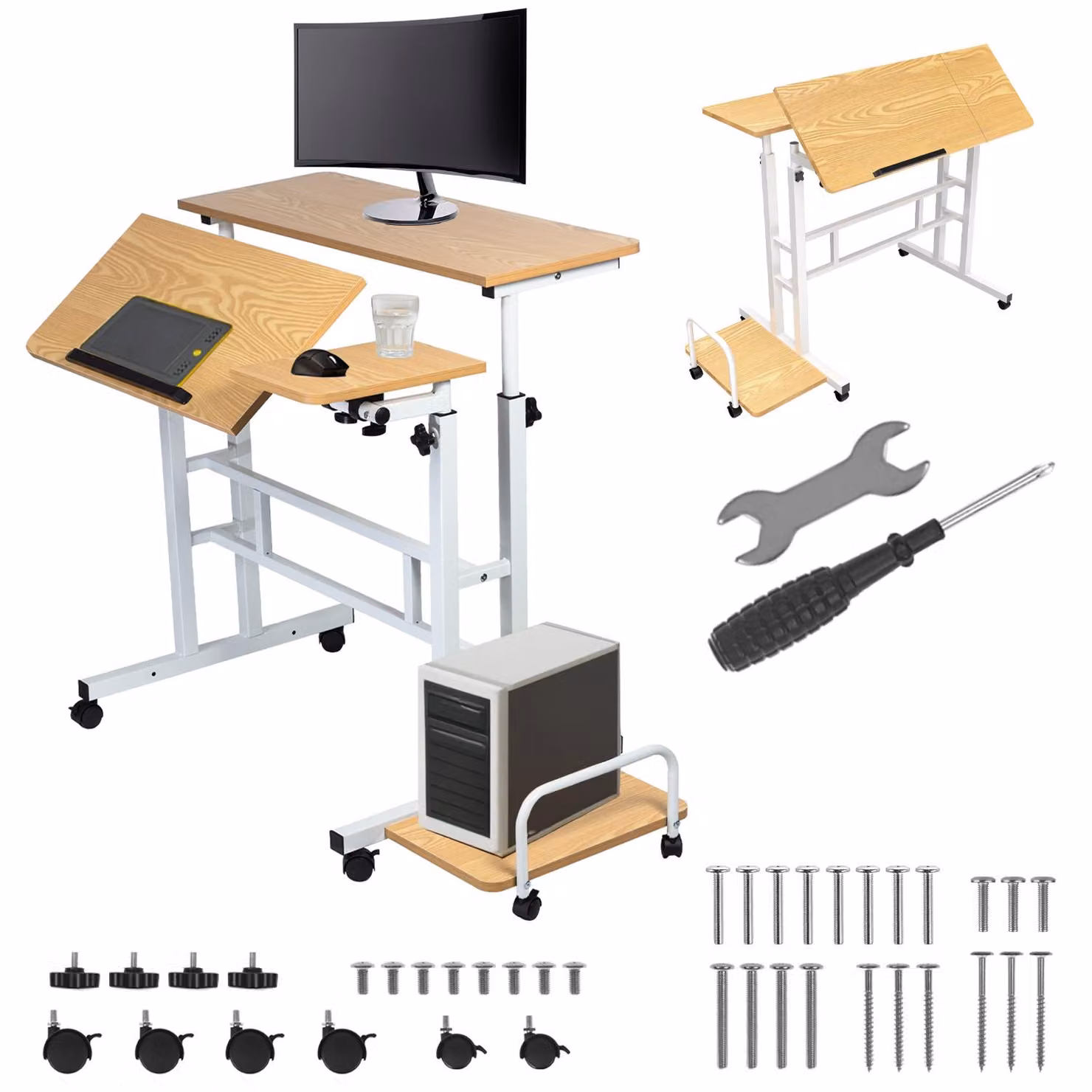 Tavolo mobile per laptop Maclean piano bianco 80x60cm 50kg regolazione altezza massima 67-115cm MC-124 W