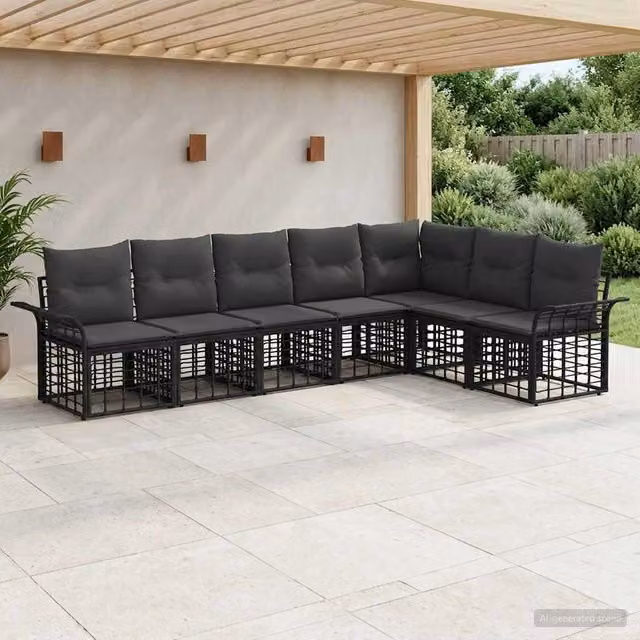 Set di divani da esterno 7 pz Nero e Grigio scuro Poliestere 3437695