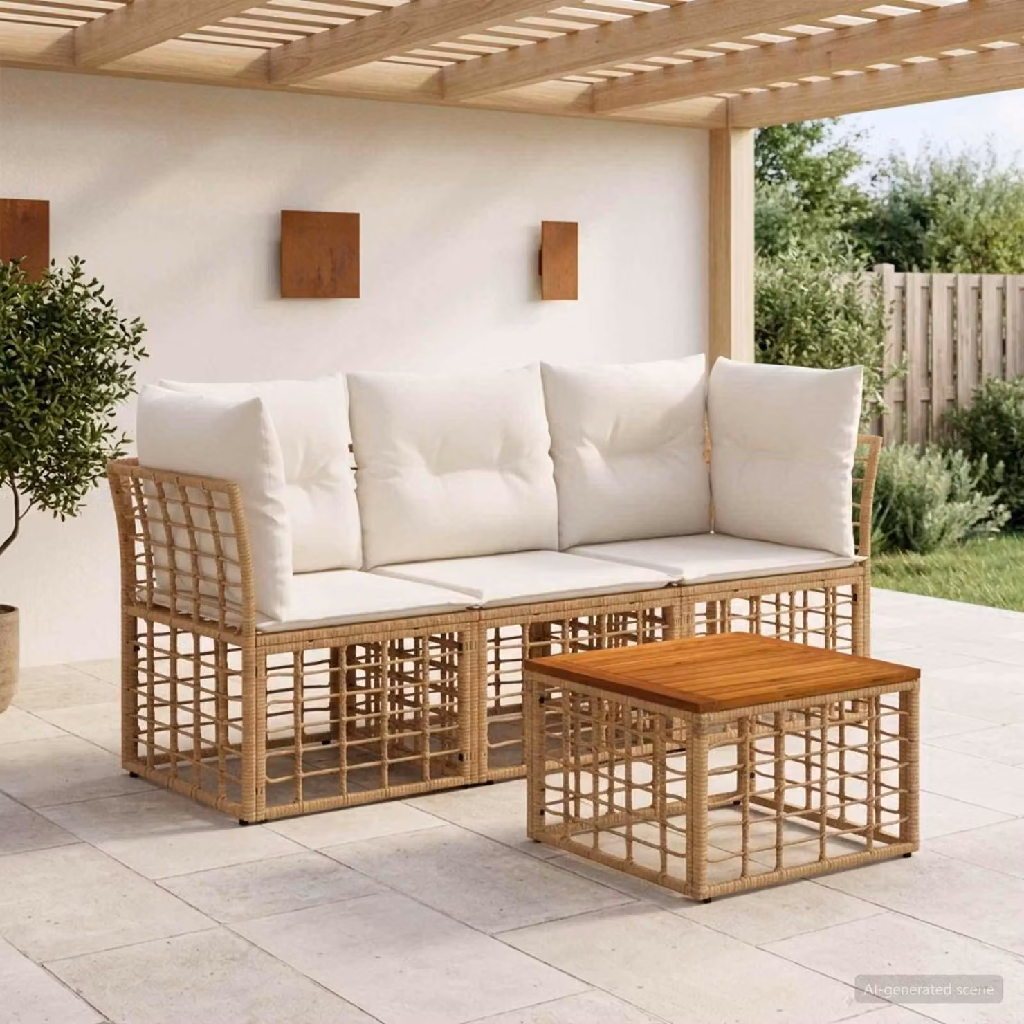 Maison Exclusive - Set da esterno composto da 4 divani, realizzati in poliestere naturale e color crema