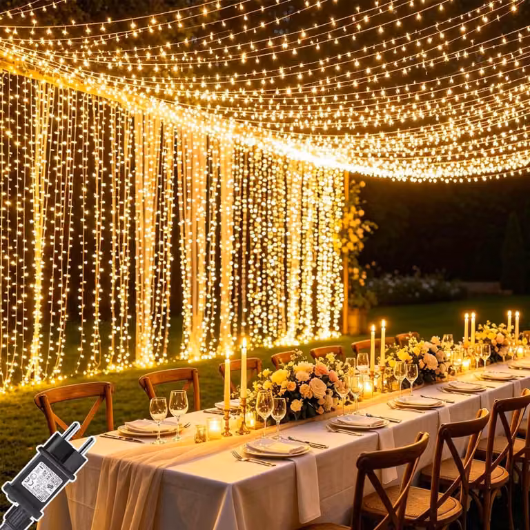 Tenda luminosa a LED, luce calda, 600 LED, 6x3 metri, impermeabile, ideale per decorazioni natalizie, adatta per interni ed esterni, illuminazione d'atmosfera decorativa