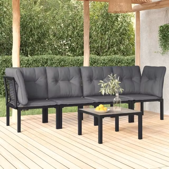 Set Salotto da Giardino vidaXL 5 Pezzi Moderno in Polyrattan con Cuscini Grigio e Nero – 1