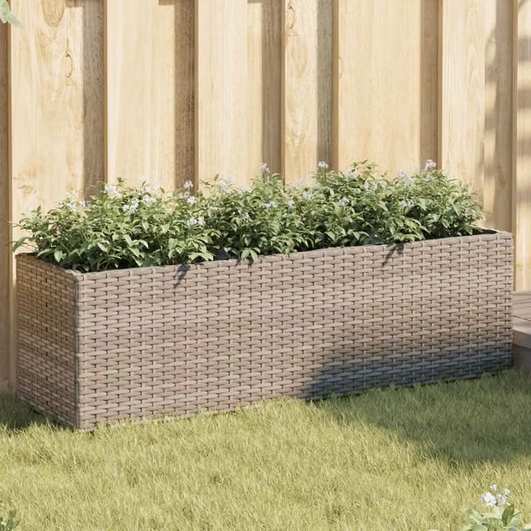 Fioriera da giardino con 3 vasi vidaXL in polyrattan grigio L: 105 cm, P: 30 cm, H: 32 cm