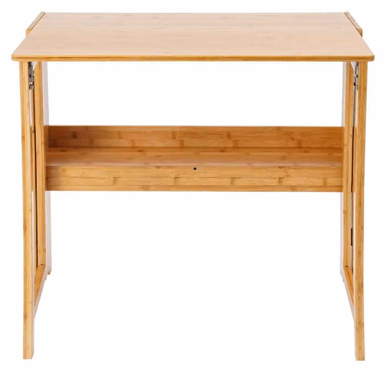 Scrivania in bambù – Scrivania pieghevole da ufficio – Profondità ridotta a 25 cm quando piegata – Superficie facile da pulire – 11,5 kg – Aspetto in legno