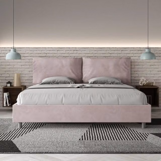 Letto matrimoniale king size Antea Large Ityhome con rete imbottita e contenitore lift up in microfibra colore glicine L 210 x P 190 cm