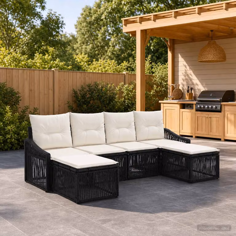 Set Divano da Giardino vidaXL 6 pz L-Shape Nero con Cuscini e Struttura in Metallo
