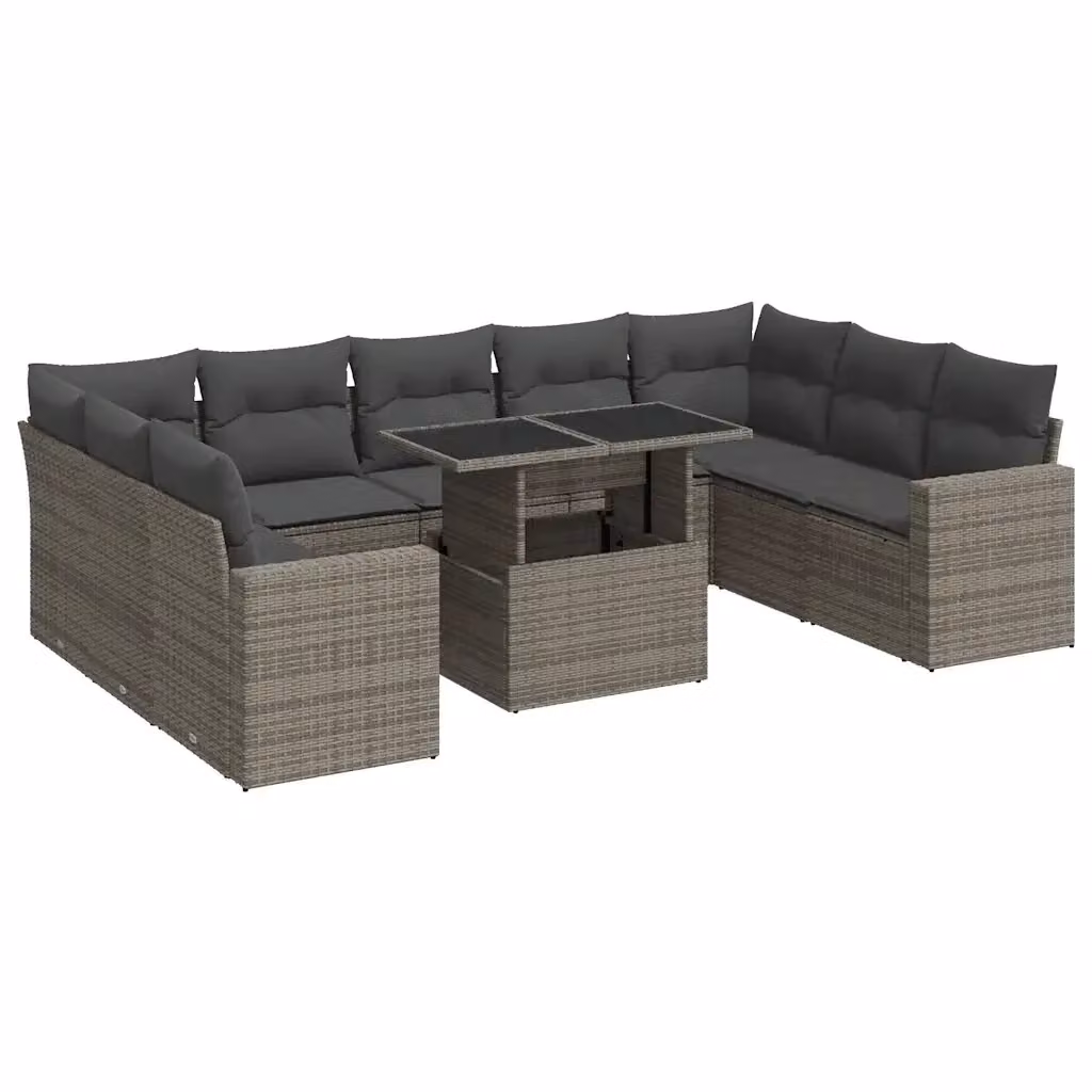 Set Divano da Giardino a L vidaXL in Polyrattan Grigio con 10 Pezzi e Cuscini – 2