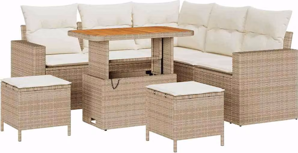 Set Divano da Giardino 8 pcs Beige polyrattan