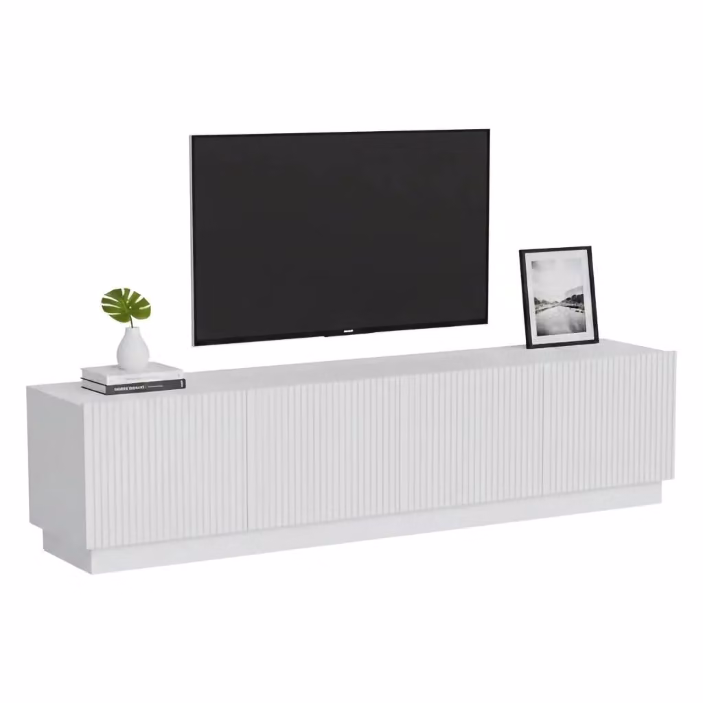 Mobile porta TV Macherio DMORA, Madia da salotto moderna con quattro ante battenti e chiusura soft close, Bianco, L: 200 cm, P: 40 cm, H: 48 cm – 2