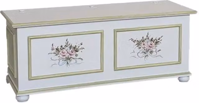 Cassapanca shabby con decori floreali 120x42x50 - Mobili 2G