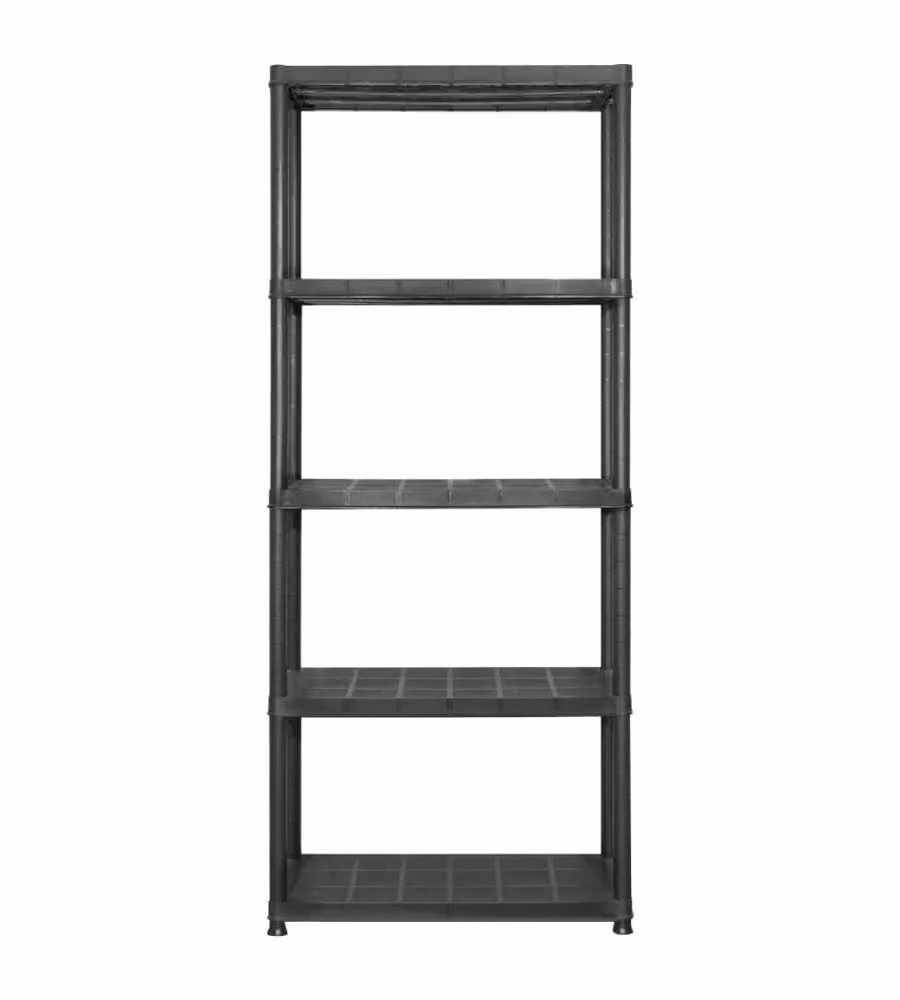 Scaffale a 5 Ripiani Nero 142x38x170 cm in Plastica