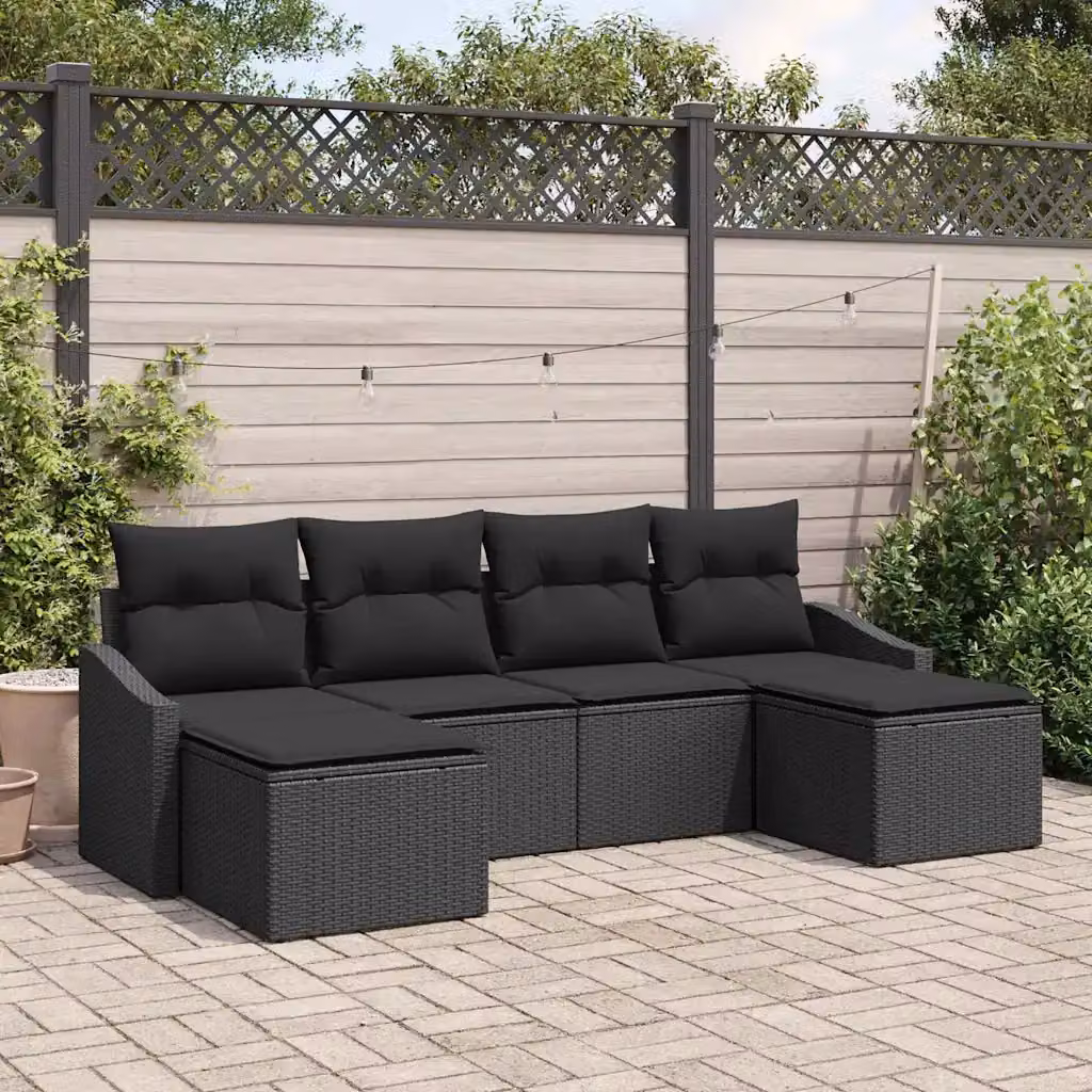 Set da pranzo per giardino e terrazzo vidaXL in polyrattan nero con 6 sedute – 1