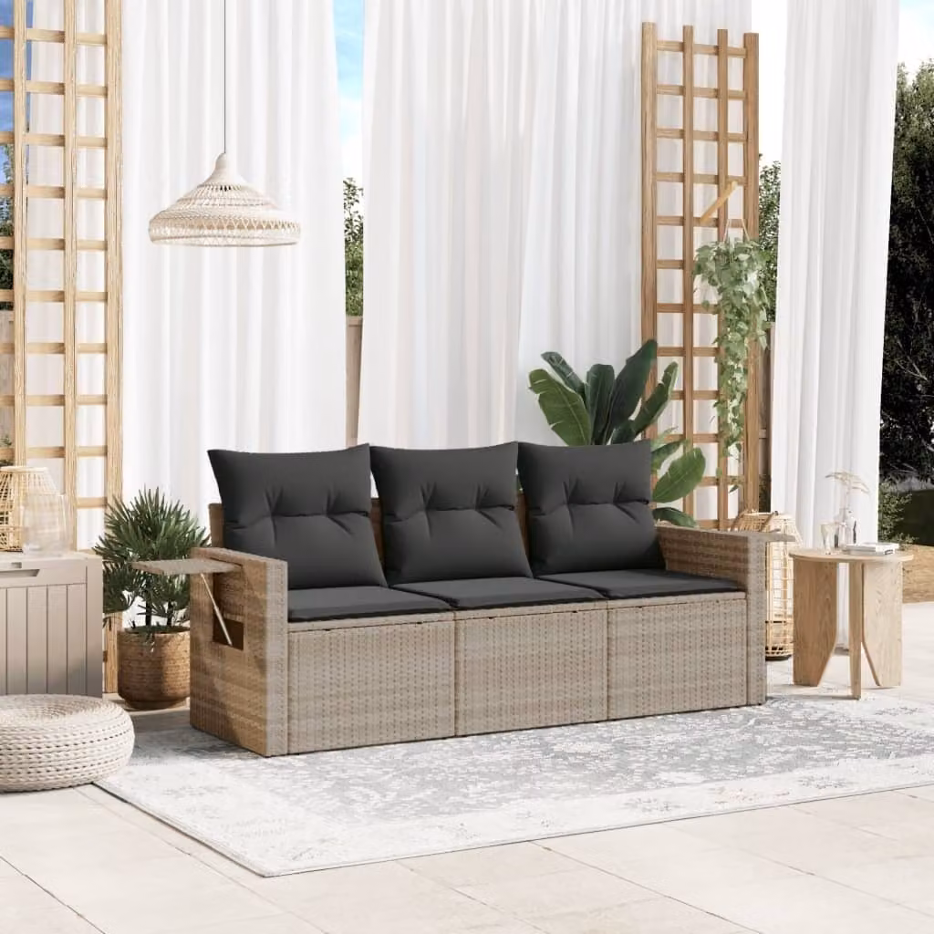 Maison Exclusive - Set divani da giardino 3 pezzi con cuscini Grigio chiaro Polyrattan