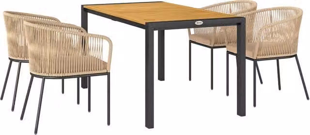 Set da giardino 5 pezzi ¨C Minimal ¨C tavolo e sedie in polyrattan, cuscini lavabili, colore khaki