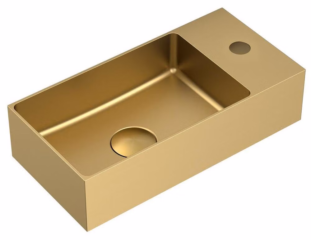 Lavabo AURUM in acciaio inox, 36,5x18 cm, scarico incluso, oro opaco