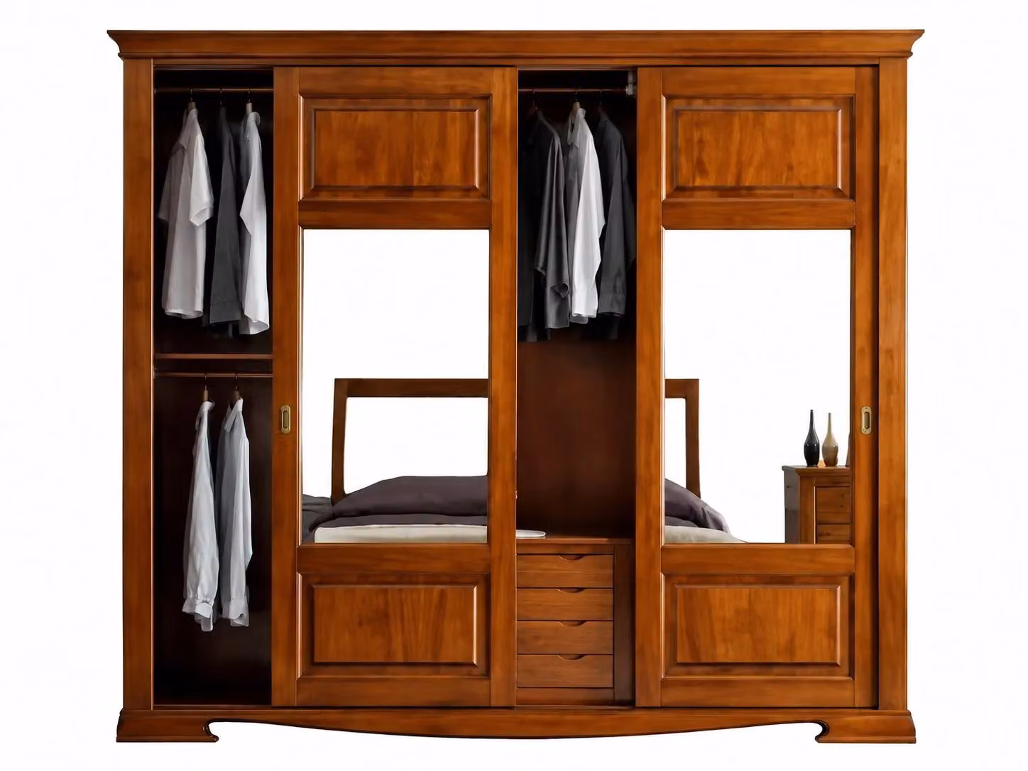 Armadio classico con 3 ante scorrevoli in legno e vetro Mobili 2G marrone L: 294 cm, P: 65 cm, H: 258 cm – 1
