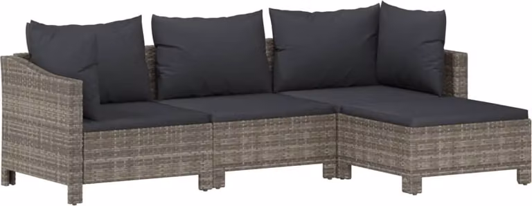 Set Divani da Giardino 4 pz con Cuscini in Polyrattan Grigio