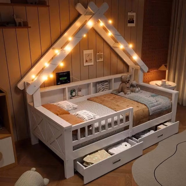 Letto a forma di casa con LED - Xylo - 90x200 - Bianco