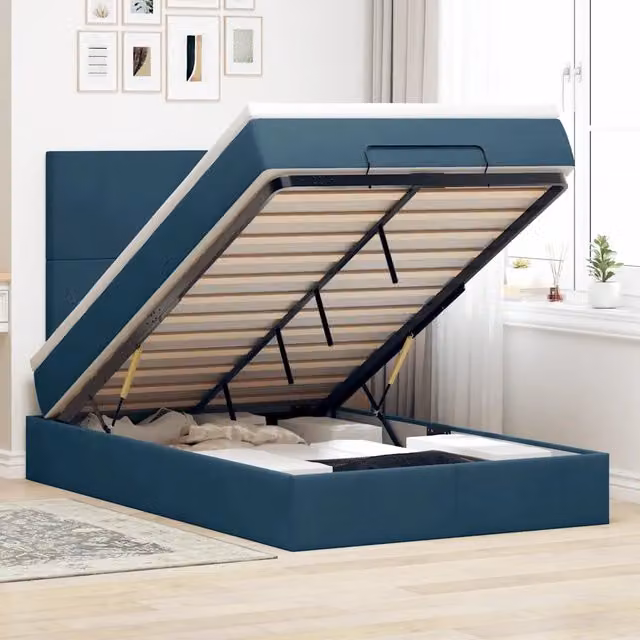 Letto con contenitore a sollevamento vidaXL in velluto blu con illuminazione sottostante e porta USB L/P/H: 193 x 120 x 128 cm – 1