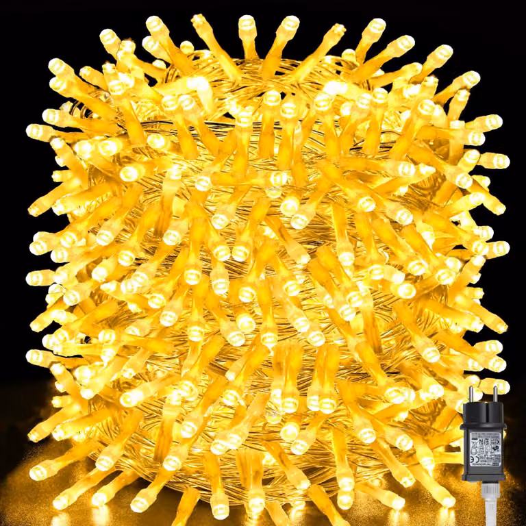 Catena luminosa a LED, 40 metri, 400 LED bianco caldo, grado di protezione IP44, timer, 8 modalità