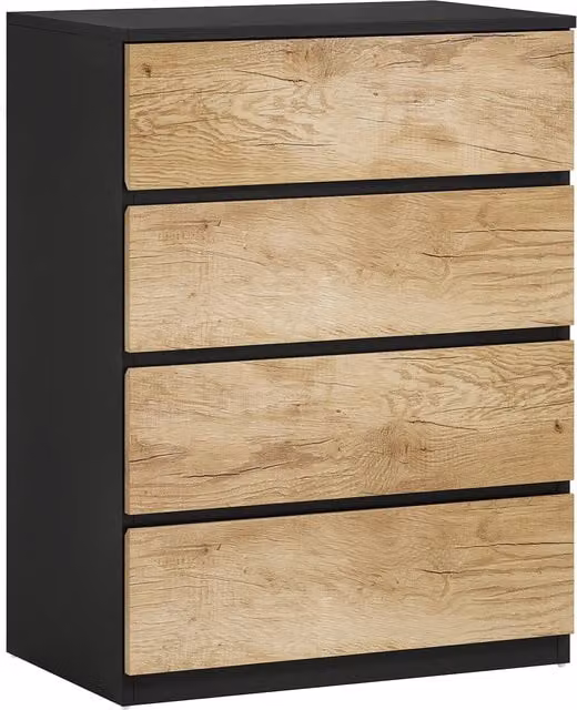Cassettiera HOMCOM in legno con 4 cassetti, guide in metallo e maniglie scanalate, L: 60 cm, P: 40 cm, H: 80 cm, Nero e Rovere