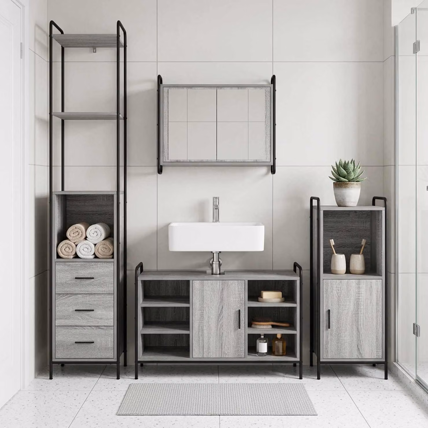 vidaXL Set di Armadi da Bagno 4 pz Sonoma grigio 40 x 36 x 200,5 cm