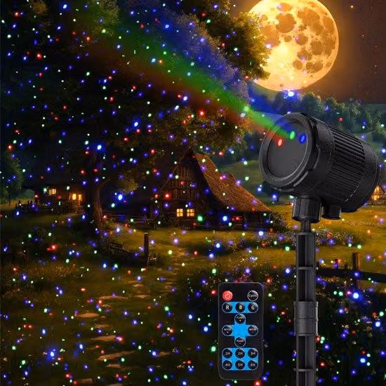 Illuminazione natalizia a proiezione, illuminazione a cielo stellato rossa, verde e blu, illuminazione laser, illuminazione da giardino impermeabile