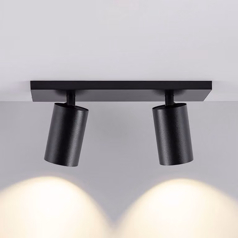 Deko-Light Faretto da soffitto CAN TILT, nero, 31 x 9 cm, a 2 luci, metallo GU10 dimmerabile, Nero, Soggiorno / Sala da pranzo, Alluminio, Faretto