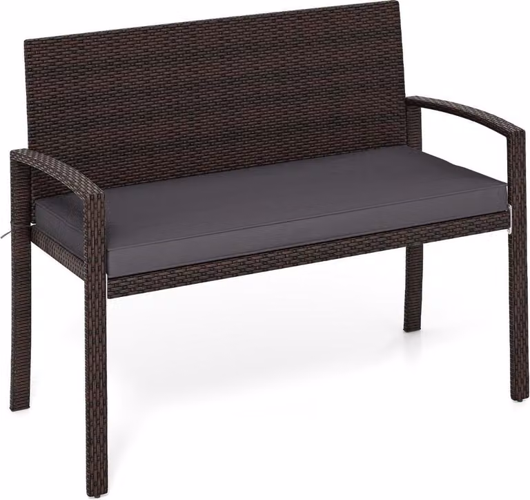 Panca da esterno in polyrattan con cuscino, resistente alle intemperie, capacità di carico 360 kg