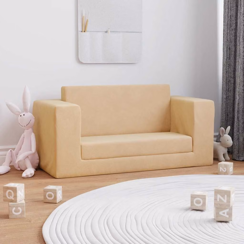 Maison Exclusive - Divano letto per bambini, 2 posti, color crema, in morbido peluche