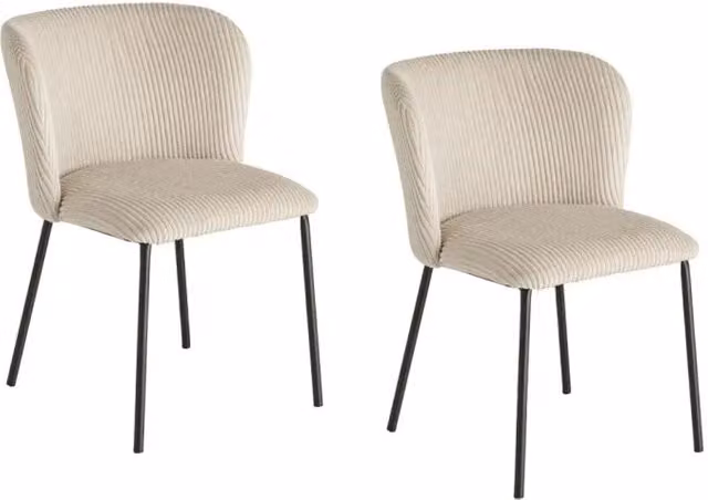 Set di 2 sedie PAVIA MEUBLORAMA beige in tessuto a costine con gambe nere per sala da pranzo e cucina