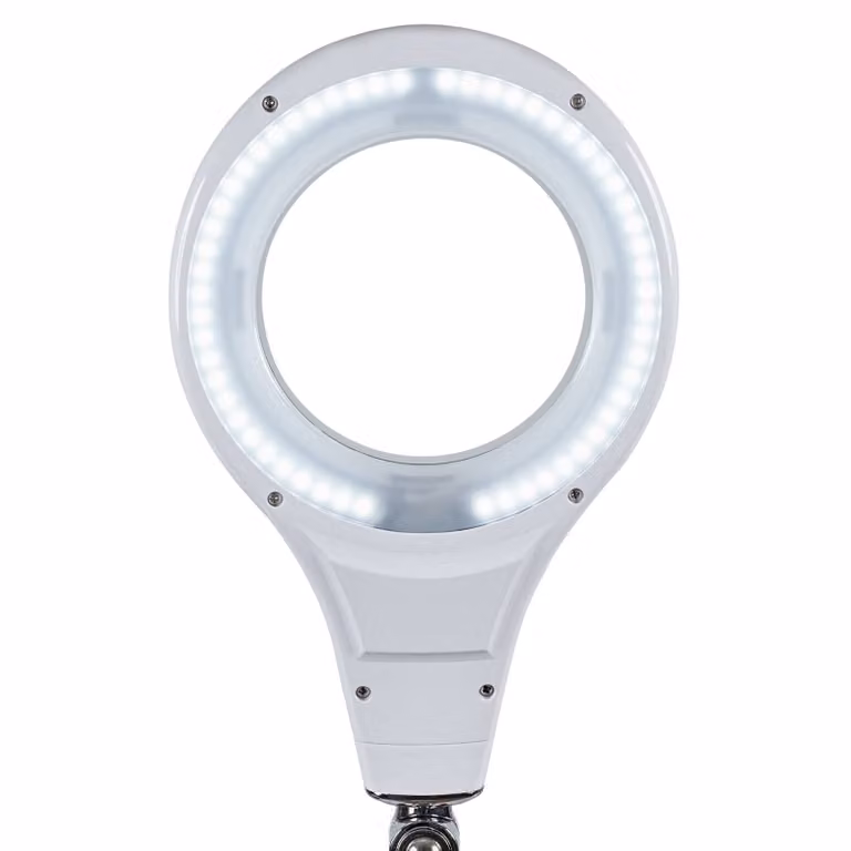 Maul Lampada da lavoro a LED MAULmakro, bianca, 46 cm, con base MAULmakro, Bianco / Opale, Studio / Ufficio, Plastica, Moderno, Lampade con lente d'ingrandimento