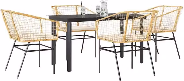 Set da Pranzo da Giardino 5pz con Cuscini Polyrattan Vetro 3334606