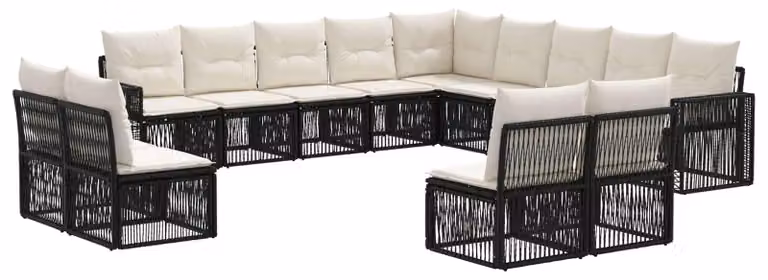 Set da giardino composto da 13 pezzi, in rattan sintetico nero e crema