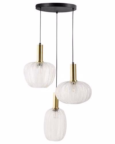 Lampadario a 3 luci con paralume in vetro e base in metallo trasparente