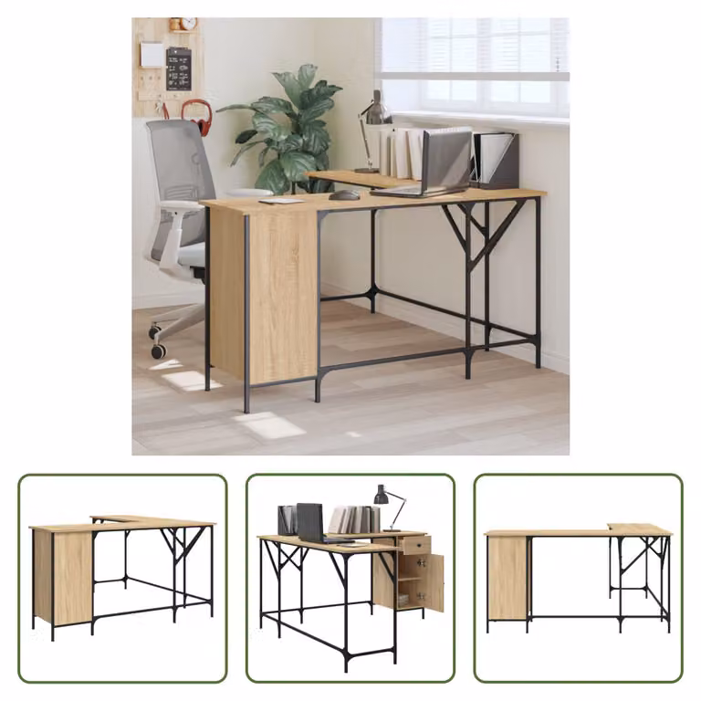 The Living Store Scrivania rovere Sonoma 141x141x75 cm Materiale a base di legno