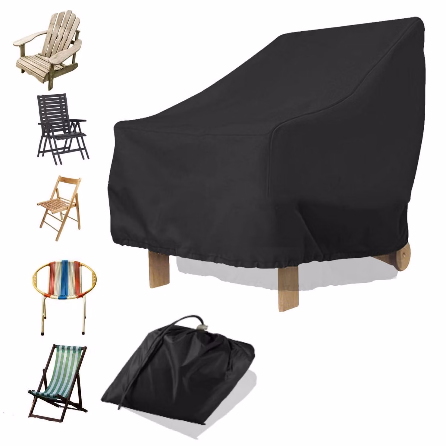 Copertura impermeabile e resistente al vento per sedia da giardino, 210D, colore nero, dimensioni 80x85x91 cm