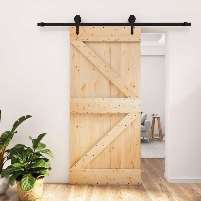 Porta scorrevole moderna vidaXL in legno e acciaio, colore marrone e nero, L: 95 cm, H: 210 cm