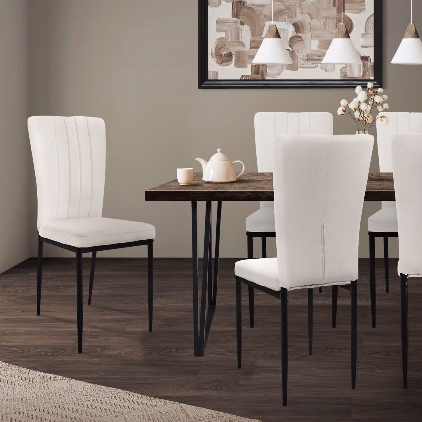 ML-Design set di 4 sedie da pranzo con schienale, bianco, rivestimento in velluto con gambe in metallo