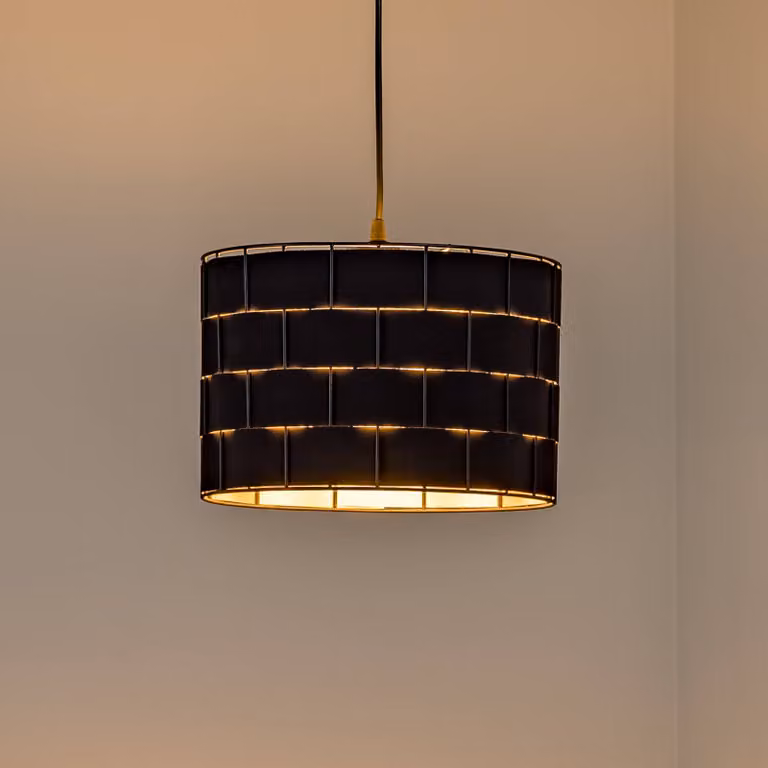 Lampada a sospensione Atlanta HELAM, dimmerabile, Nero, Soggiorno / Sala da pranzo, Tessuto / Stoffa / Seta, Lampada a sospensione