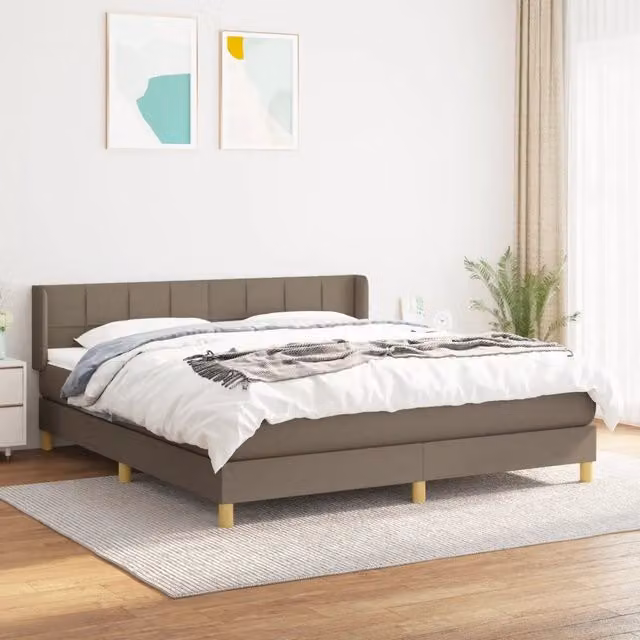 Letto Ibrido vidaXL con Giroletto a Molle e Materasso in Tessuto, Colori Beige, Bianco e Grigio, L/P: 180 x 200 cm – 1