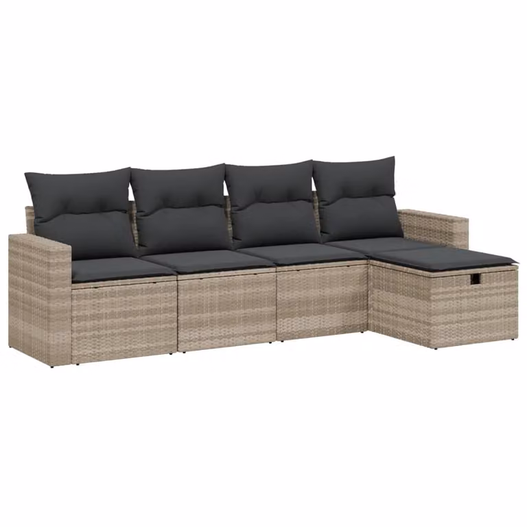 Set Divano da Giardino 5pz con Cuscini Grigio Chiaro Polyrattan