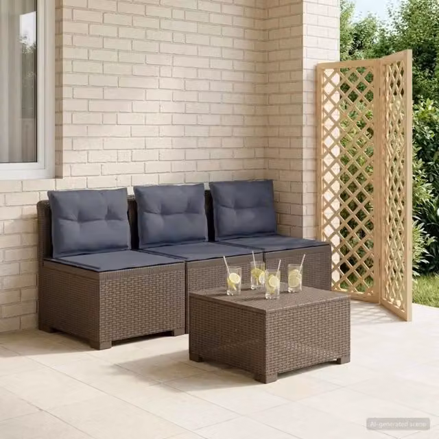 Divano da esterno-Divano da Giardino 3 posti con cuscini in look rattan PP 949619