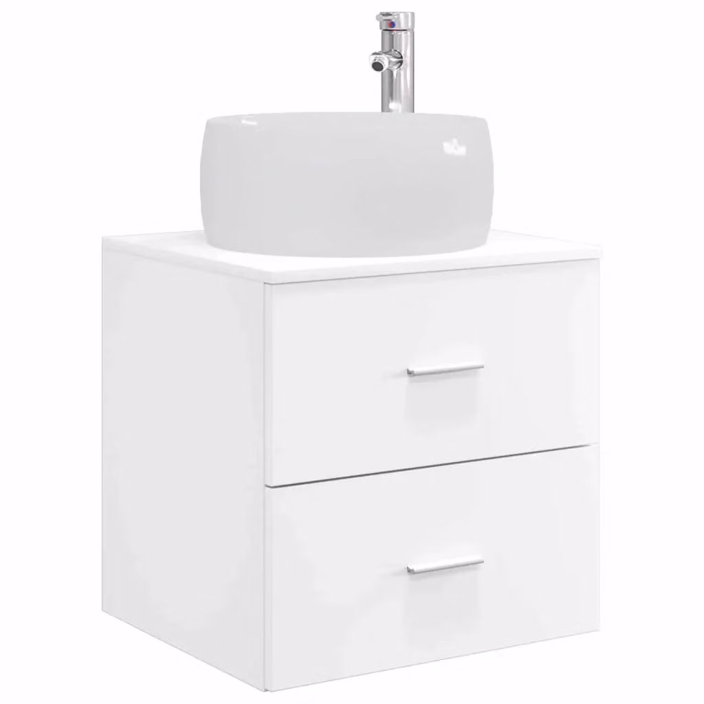 Mobile Lavabo da Parete Moderno vidaXL Bianco con Cassetti e Ante L/P/H: 49,5 x 44,5 x 66 cm – 2