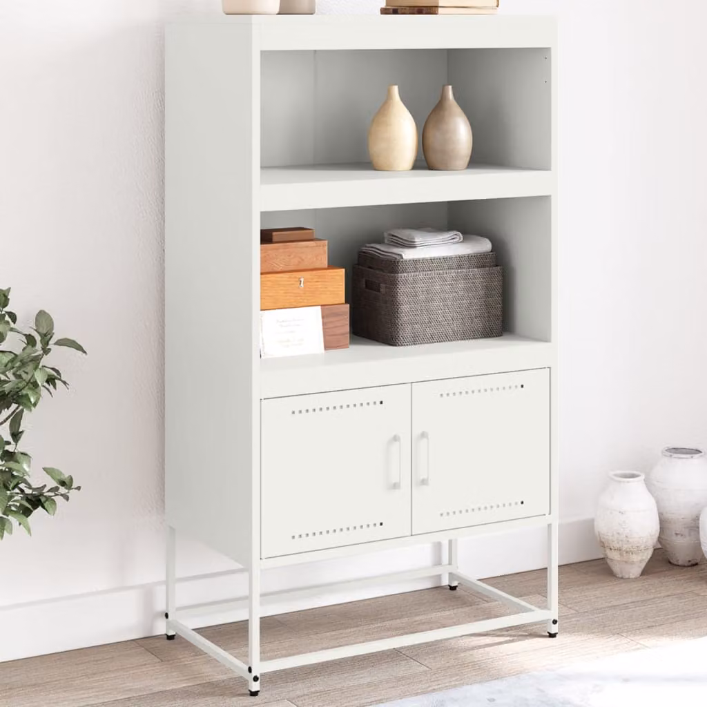 vidaXL Credenza in Stile Industrial in Metallo Bianco con Ripiani Interni e Ante a Battente L/P/H: 68,5 x 38,5 x 123,5 cm
