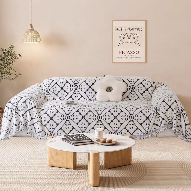 Copertura per divano a tre posti - Tessuto chenille con trama a nido d'ape - Colore nero