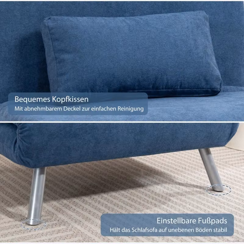 Poltrona letto REDOM in velluto blu con struttura in metallo e meccanismo click-clack per relax e soggiorno – 2
