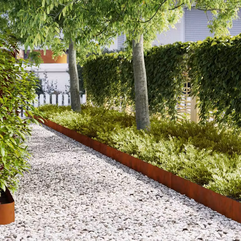 Set di 50 bordure per prato vidaXL in acciaio color ruggine, L: 100 cm, P: 0,05 cm, H: 20 cm