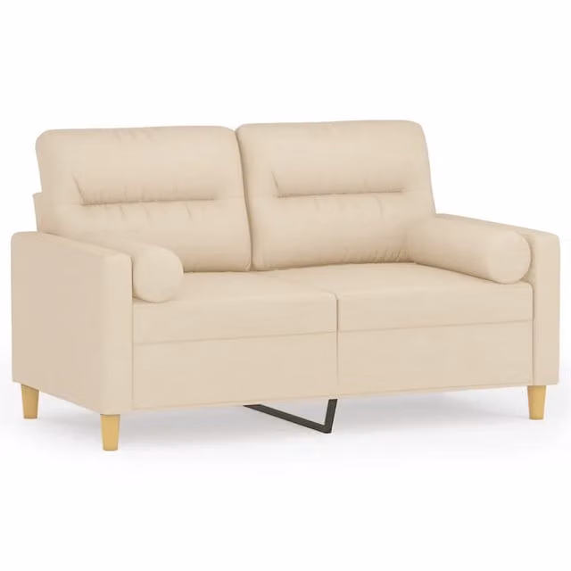 Divano | Divano da soggiorno | Sofa a 2 Posti con Cuscini Crema 120 cm in Tessuto