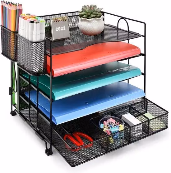 Organizzatore da scrivania multi-compartimento in metallo nero per ufficio
